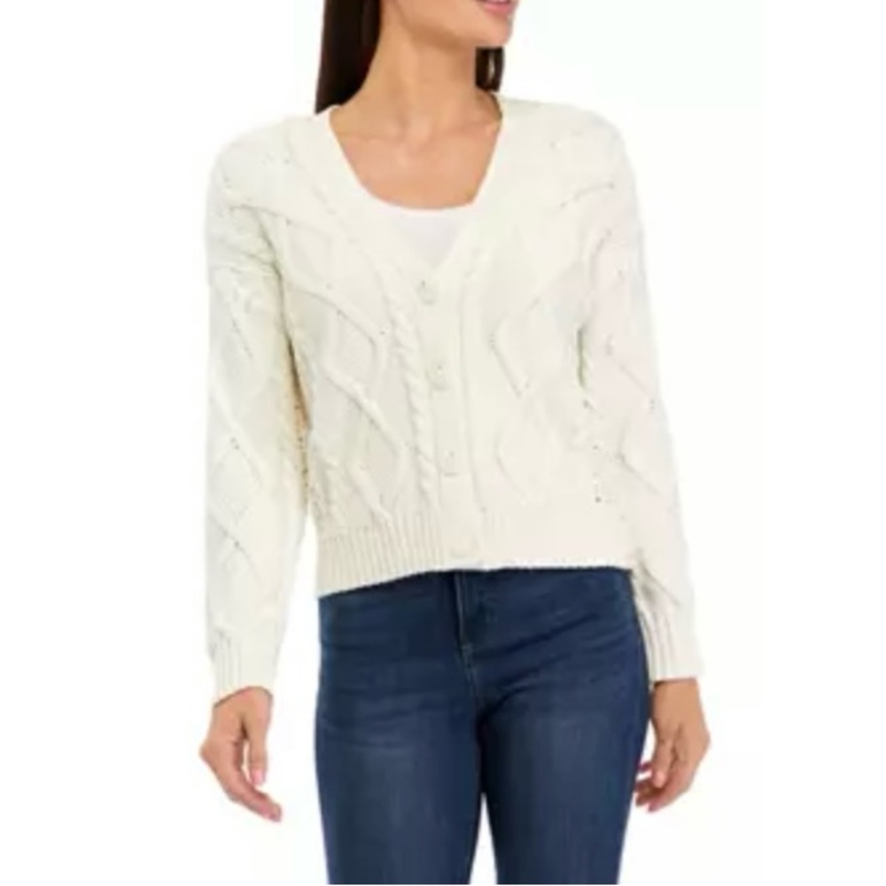 Lucky Brand Cable Stitch V-Neck Cardigan